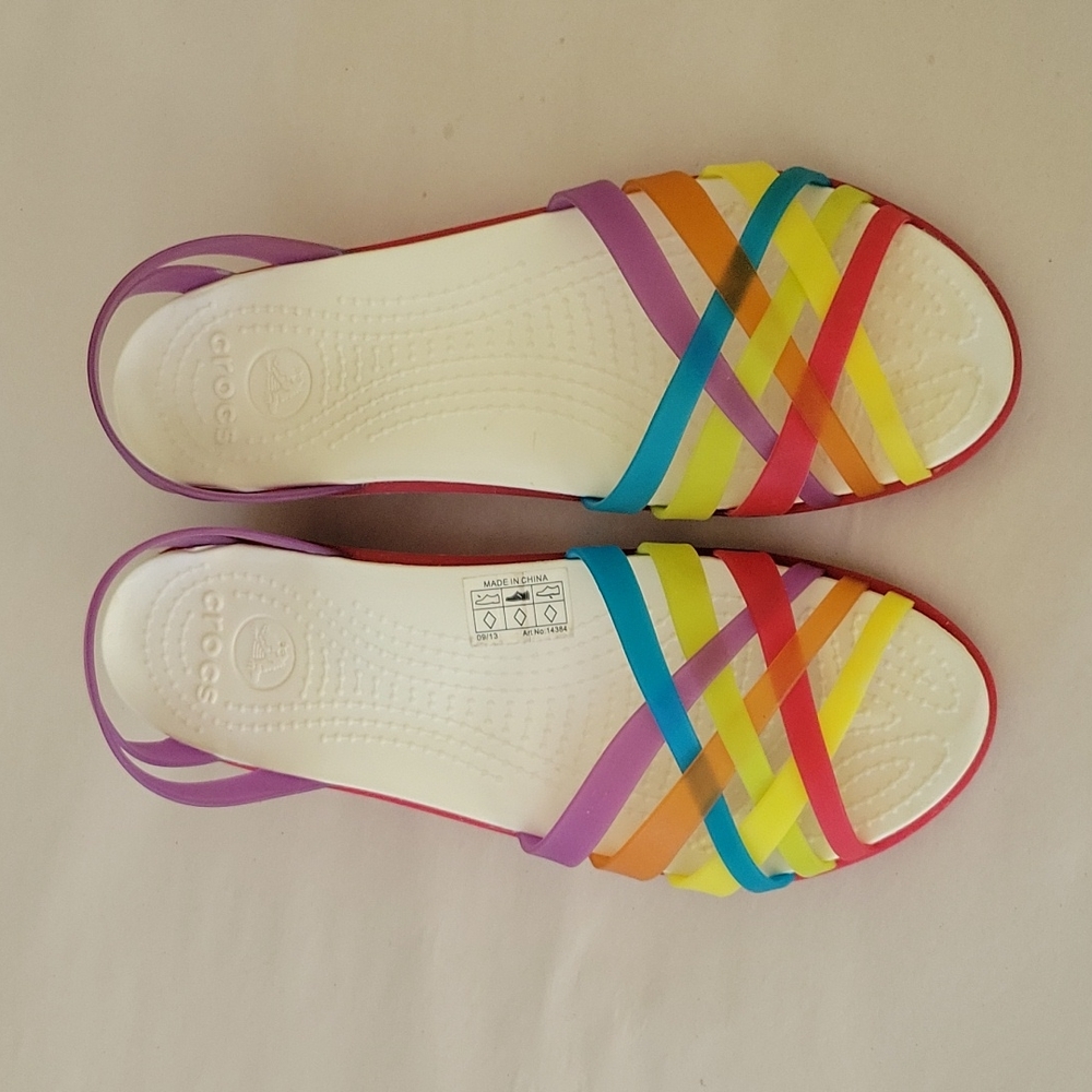 Rainbow Crocs Wedge Sandals
